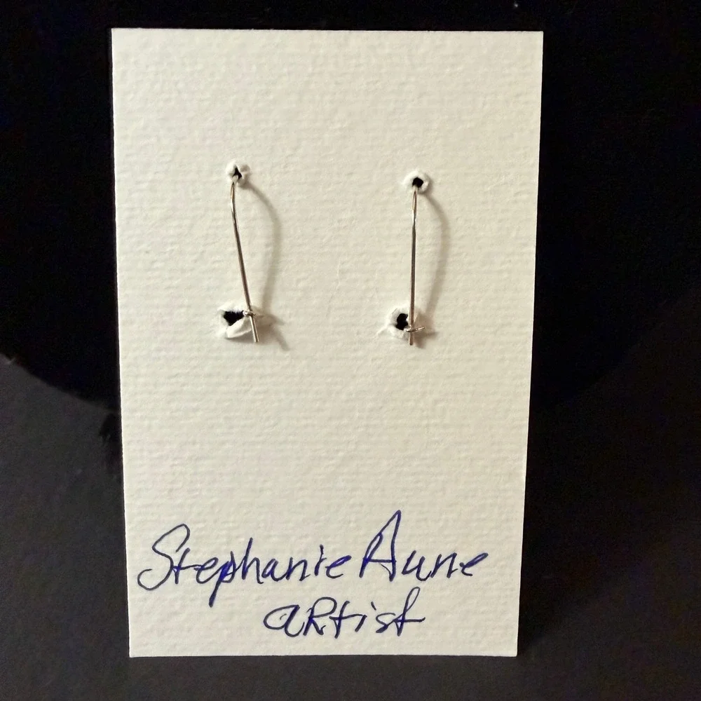 Dichroic Glass Bead‎ Drop Earrings Iridescent blk copper Cylinder Stephanie Aune